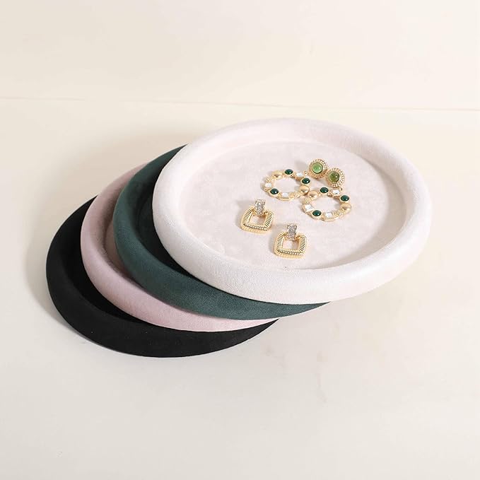 GemeShou Round Jewelry Organizer plate, Top Microfiber velvet Jewerly display tray, Empty Jewelry showcase tray for Necklace Bracelet Ring Earring display stand holder (Cream-Medium, 7.9 x 7.9 in)