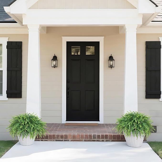 21" Artificial Ferns Plants Topiary - 2 Set for Front Porch Decoration,Fake Boston Fern Potted Plants Faux Greenery Bush UV Resistant for Outdoor Indoor Door Garden Farmhouse Home Decor (Green)