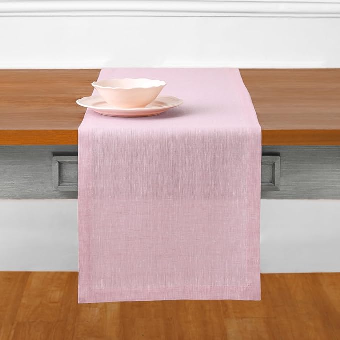 Solino Home Linen Short Table Runner 48 Inches - Athena, 100% Pure Linen Bubblegum Pink Table Runner 14 x 48 Inch Ideal for Dresser and Coffee Tables - Halloween