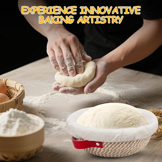 Banneton Bread Proofing Basket - Cotton Banneton Basket Set of 2 Sourdough Proofing Basket Round Proofing Bowls Handmade Rattan Baskets and Liners