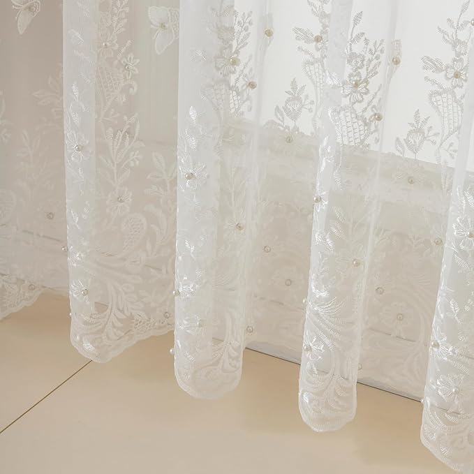 VISIONTEX White Sheer Voile Curtains, Decorative White Embossed Butterflies Rod Pocket Window Drapes for Home Kitchen, Living Room and Bedroom 54 x 63 Inch, Set of 2 Curtain Panels