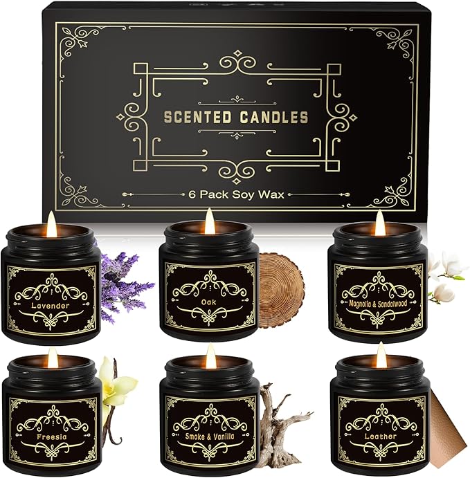 6 Pack Scented Candles for Home, Scented Candles Gifts Set for Men Women, Smoke-Free Strong Fragrance Long Lasting, Natural Soy Jar Candles Set for Boyfriend Him Dad, Men Birthday