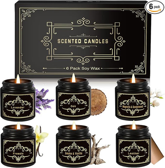 6 Pack Scented Candles for Home, Scented Candles Gifts Set for Men Women, Smoke-Free Strong Fragrance Long Lasting, Natural Soy Jar Candles Set for Boyfriend Him Dad, Men Birthday