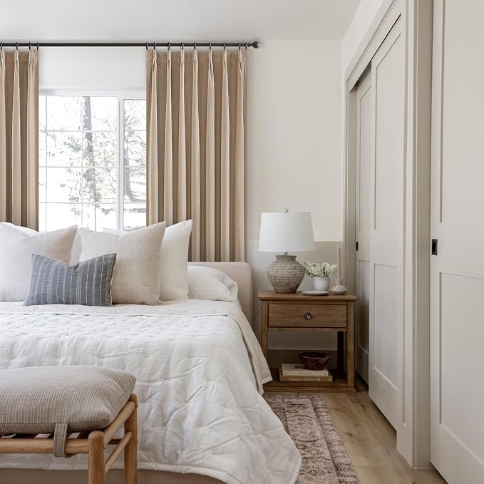 Topfinel 102 Inches Long Custom Blackout Linen Curtains, Pinch Pleated Noise Cancelling Curtains with Pin Hooks for Traverse Rods, Earth Tone Viral Drapes 2 Panels for Living Room Master Bedroom