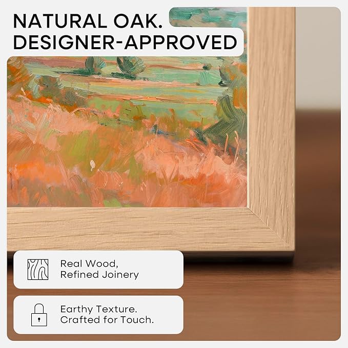 Homeforia 14x17 Natural Oak Wood Picture Frame with 11x14 Mat, Tempered Glass, Wall Hook Included