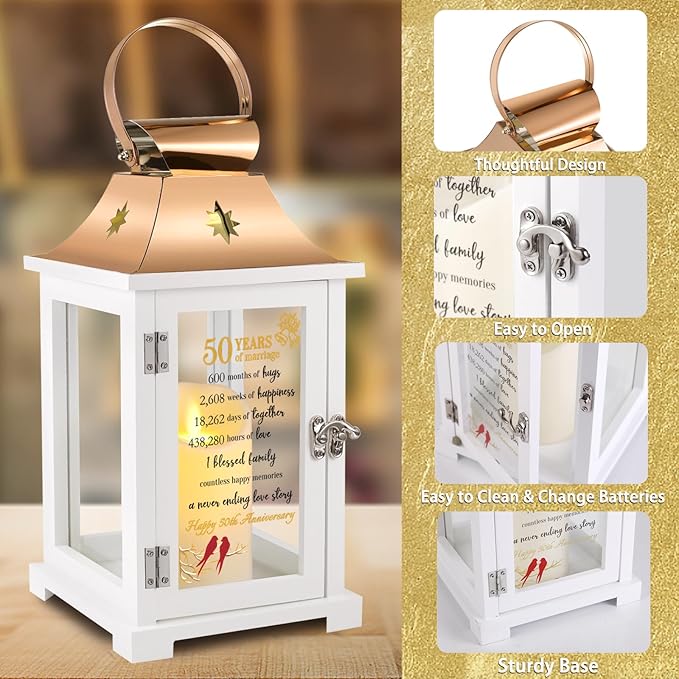 50th Anniversary Lantern - Unique Wedding Gift for Couple, Parents, Grandparents - Happy 50th Decoration