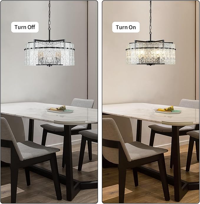 Modern Chandeliers for Dining Room,20" Black Luxury Water Ripple Glass Bedroom Light Fixture,5-Light Glass Pendant Lights Kitchen Island for Living Room,Foyer
