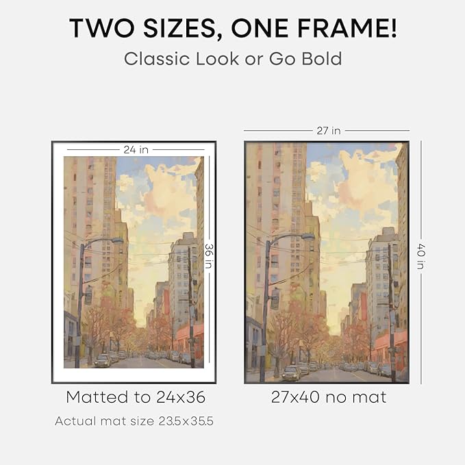 Homeforia 27x40 inch Poster Frame Black, High End Metal 27 x 40 Large Movie Picture Frames with Mat 24 by 36 in Photo, 27x40 Thin Frame Matted to 24x36, 40x27 Frame, Tempered Glass, Wall Kit, Set of 2