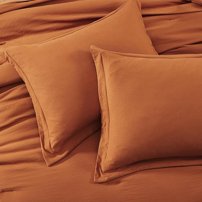 WRENSONGE Queen Comforter Set- 7 Pieces Soft Burnt Orange Bed in a Bag with Fitted Sheet, Flat Sheet, 2 Shams, and 2 Pillowcases-Warm Bed Sets Fall Comforter for All Seasons