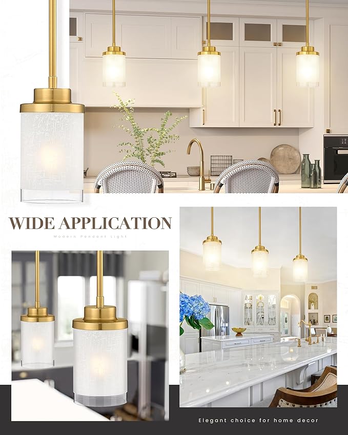 TENGXIN Modern Pendant Light for Kitchen Island, Brushed Gold Hanging Ceiling Light Fixture,Farmhouse Pendant Lighting for Dining Room Bedroom Bar Office,TXPLBG01