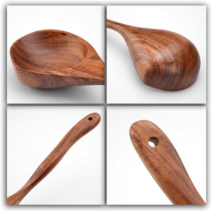 Wooden Ladle Spoon Set, 3 Size Teak Large Soup Ladel Wood Spoons for Cooking Serving Spoon Ladles Wooden Cooking Spoon Long Handle Mixing Spoon Ladle