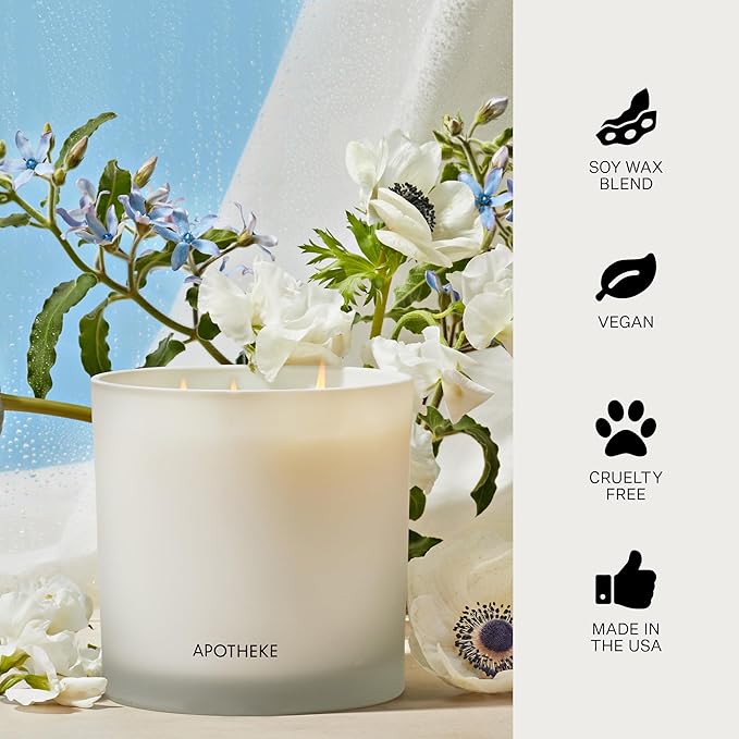 Apotheke 3-Wick Scented Candles for Home, Canvas - 26 oz Soy Wax Jar Candle Gift for Women - Long-Lasting Fragrance with Perfume-Grade Essential Oils - White Musk, Dew Drops & Lily of The Valley