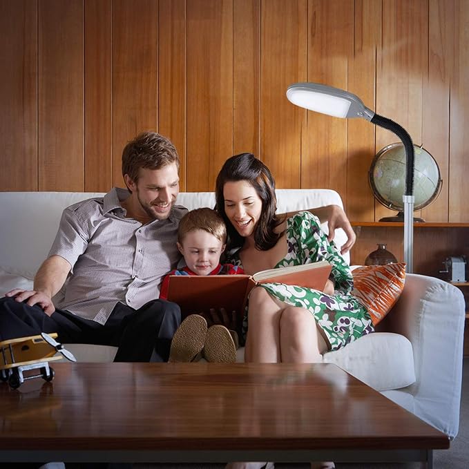 Brightech Litespan Titanium Silver LED Floor Reading Lamp, Energy Efficient, Adjustable Standing, 850-950 Lumens, 12W, 3-Year Warranty