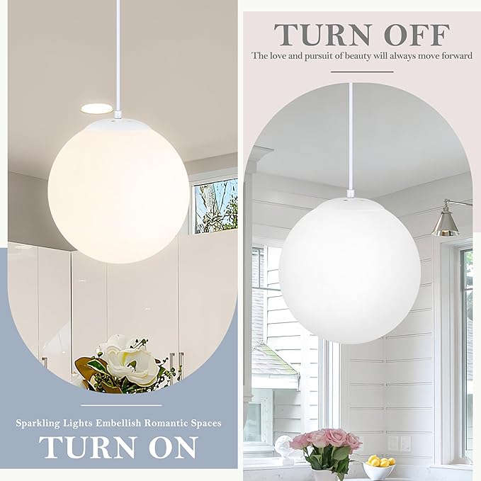 KoKo&Yukina 10 Inch Pendant Light White Globe Pendant Lights Kitchen Island Mid Century Light Fixture Adjustable Globe Cluster Lights with Milky White Glass Shade for Dining Room Living Room