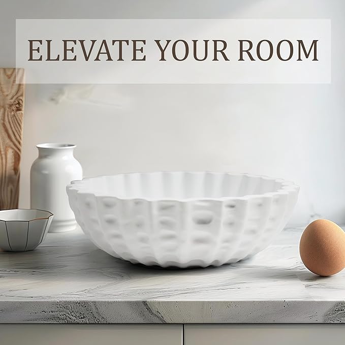 Modern Decorative Bowl, Sculptural Resin Display Bowl for Home Decor, Large Centerpiece for Kitchen Counter or Entry Table, Key Bowl or Fruit Bowl, White