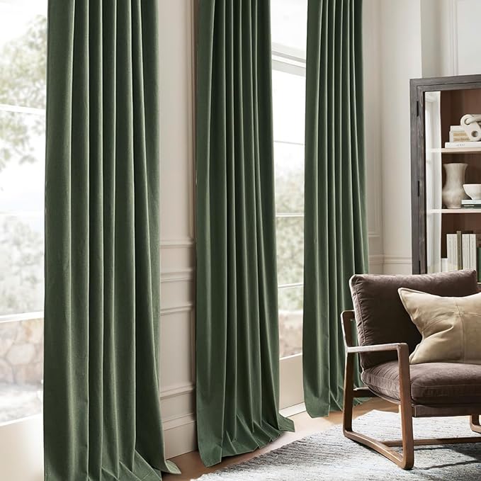 Extra Long Curtain Panels 96 Inches Long Window Curtains & Drapes for Living Room 2 Panels Set Organic Basics Backout Curtains Linen Pinch Pleated for Traverse Rods Dark Academia Olive Green