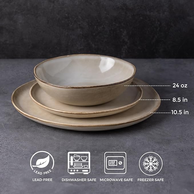 AmorArc Ceramic Dinnerware Sets,Handmade Reactive Glaze Stonewre Plates and Bowls Sets,Highly Chip and Crack Resistant | Dishwasher & Microwave Safe Dishes Set,Service for 4 (12pc)