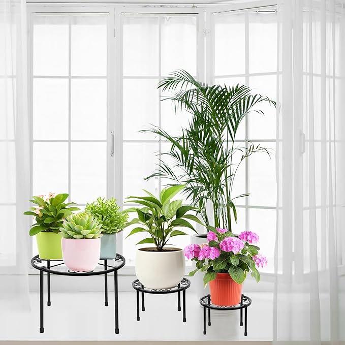 5-Pack Metal Plant Stands, Heavy Duty Flower Pot Stand for Multiple Plant, Potted Plant Holder Shelf for Garden Home Indoor Outdoor (Black)