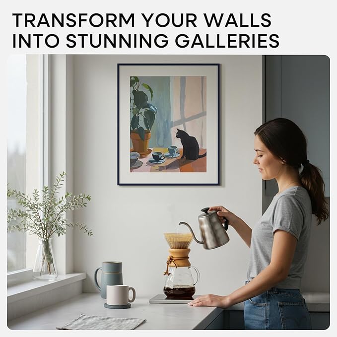 Homeforia 20x24 Frame Navy Blue, High End Metal 20x24 Poster Frames with Mat 16x20 inch Photo, 20 x 24 Navy Blue Picture Frame Matted to 16 by 20 Print, 24x20 Frame, Tempered Glass, Wall Kit, Set of 1