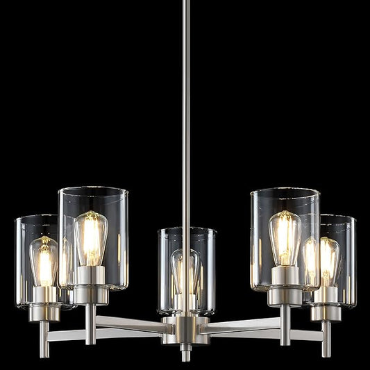 Doraimi Lighting 5 Light Chandelier Clear Glass Shades Classic Style Ceiling Pendant Light Fixture Brushed Nickel Finish for Meeting Room Dining Room Over Table Living Room