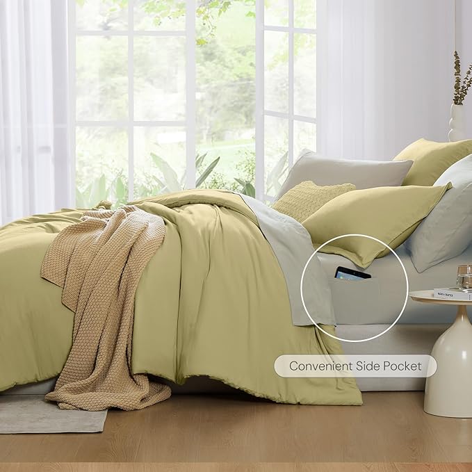 WRENSONGE Queen Comforter Set - 7 Pieces Hemp Soft Bed in a Bag Queen with Fitted Sheet, Flat Sheet, 2 Pillow Shams, and 2 Pillowcases- Warm Bedding Sets for All Season