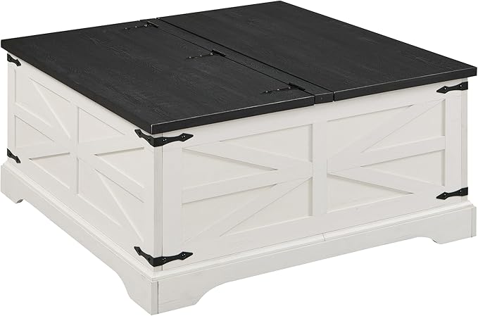 JXQTLINGMU Farmhouse Lift Top Coffee Table with Storage, 36" Wood Square Center Table with Large Hidden Compartment, Rustic Lift Tabletop Dining Table for Home Living Room, White