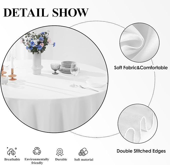 Round Tablecloth 10 Pack 90 Inch White Tablecloths Washable Decorative Linen Polyester Table Clothes Cover for Dining Table Banquets Buffet Parties and Wedding
