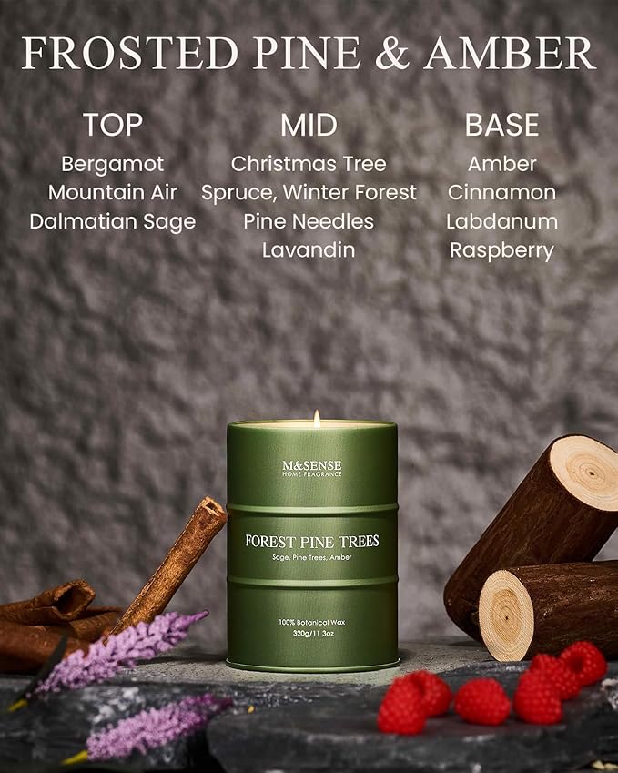M&SENSE Frosted Pine Scented Candles Natural Non Toxic, Aromatherapy Candle for Stress Relief Meditation Relaxing, Housewarming Gifts for Women Men, 11.3oz 70 Hour Long Burning