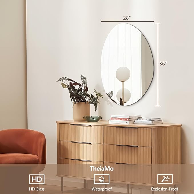 Irregular Wall Mirror 28"x36", Frameless Asymmetrical Mirror for Wall, Modern Decorative Bathroom Mirror, Wall Mounted Mirror for Bedroom Living Room Entryway