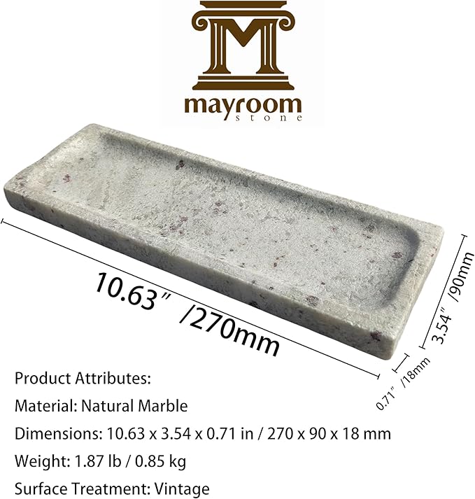 Vintage Marble Organizer Vanity Tray: 10.6” x 3.5” Decorative Tray for Bathroom Kitchen Coffee Table Entryway Storage, Royal Jade