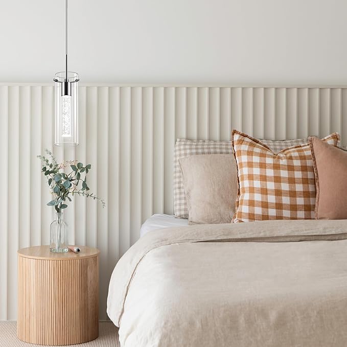 Pendant Ceiling Light Fixture, LED Kitchen Lighting Crystal Pendant Lights Kitchen Island, 1-Light Integrated Kitchen Hanging Light Fixture Modern Island Light with Bubble Glass Three Pack