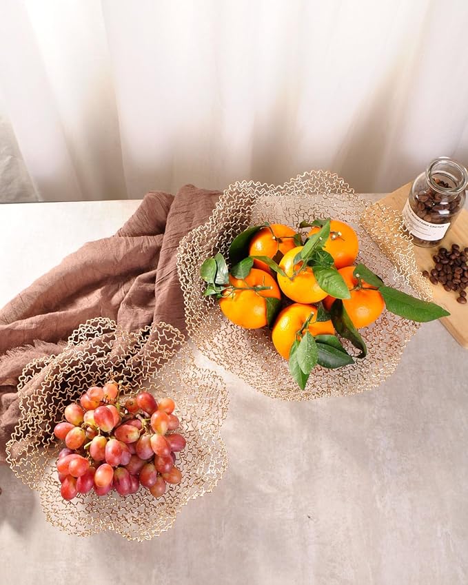 IBWell Decorative Dish for Home Decor and Centerpieces - Gold Vegetable Fruit Bowl Basket(Large) for Kitchen Counter， Table Centerpieces for Dining Room and Living Room Decor (Gold, Large)