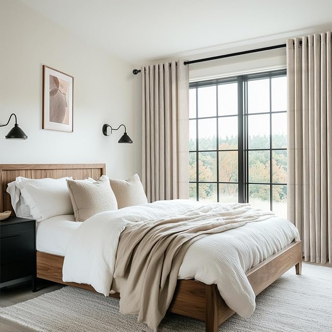 Topfinel Oatmeal Sheer Linen Curtains 84 Inches Long for Living Room Bedroom 2 Panels Sets Thick Linen Textured Light Filtering Farmhouse Boho Neutral Greige Sheer Curtain with Grommet,52" x84