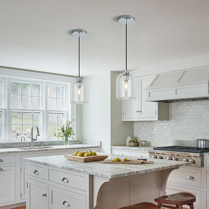 Modern Chrome Pendant Lights Kitchen Island Ceiling Chandelier Indoor Crystal Hanging Light Fixtures for Dining Room Kitchen Living Room Bedroom（3Pack）