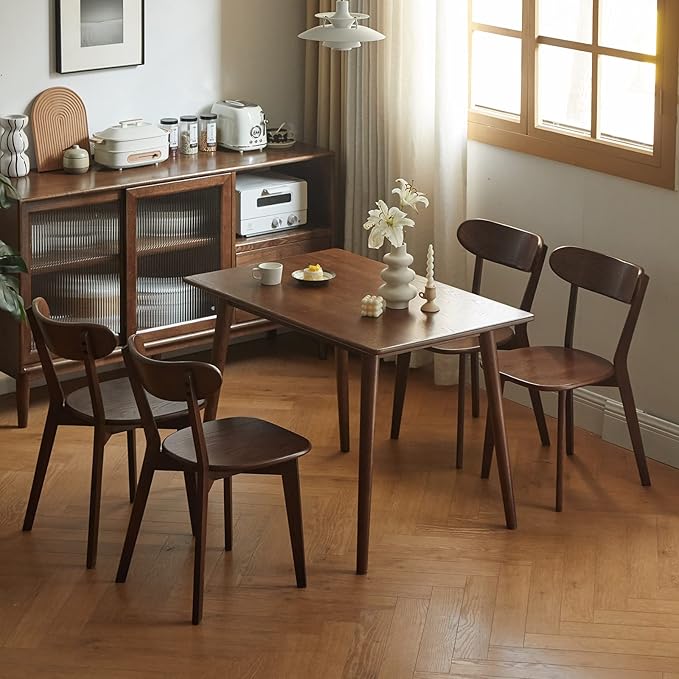 Oak Wood Dining Chairs,Mid Century Modern Dining Chairs with Comfortable Curved Backrest,Wood Chairs for Kitchen,Dining Room (1, Walnut Color)