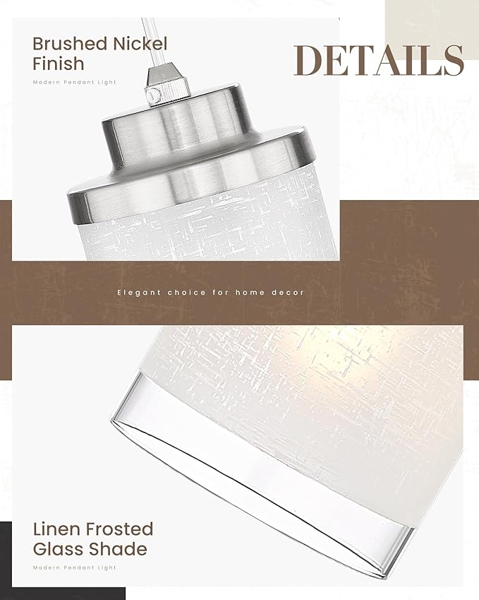 TENGXIN 3-Lights Modern Pendant Light with Glass Shade Brushed Nickel Pendant Lighting Adjustable Industrial Retro Style Hanging Light Fixture for Kitchen, Farmhouse