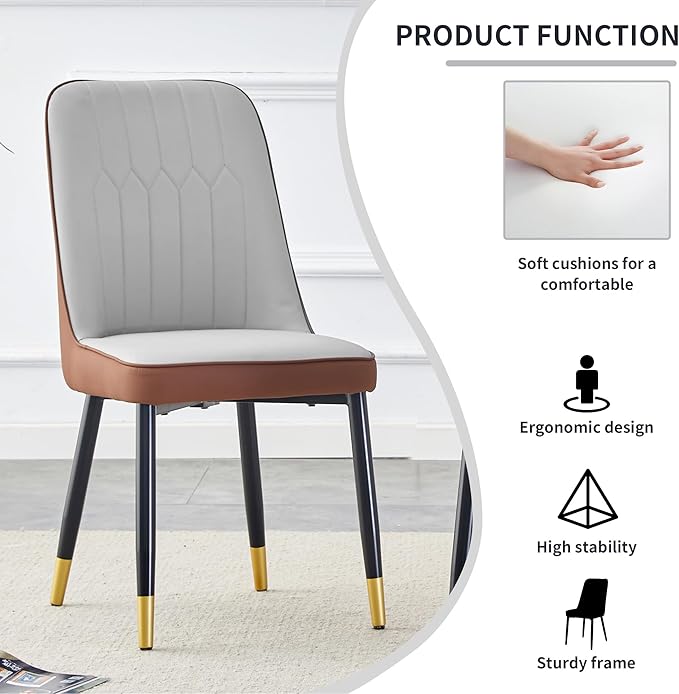 5 Pieces Modern Sintered Stone Dining Table Set 50" Rectangular Faux Marble Kitchen Table with 4 PU Leather Chair Dinner Table Set(1Faux Marble Table+4Gray and Brown Chairs)