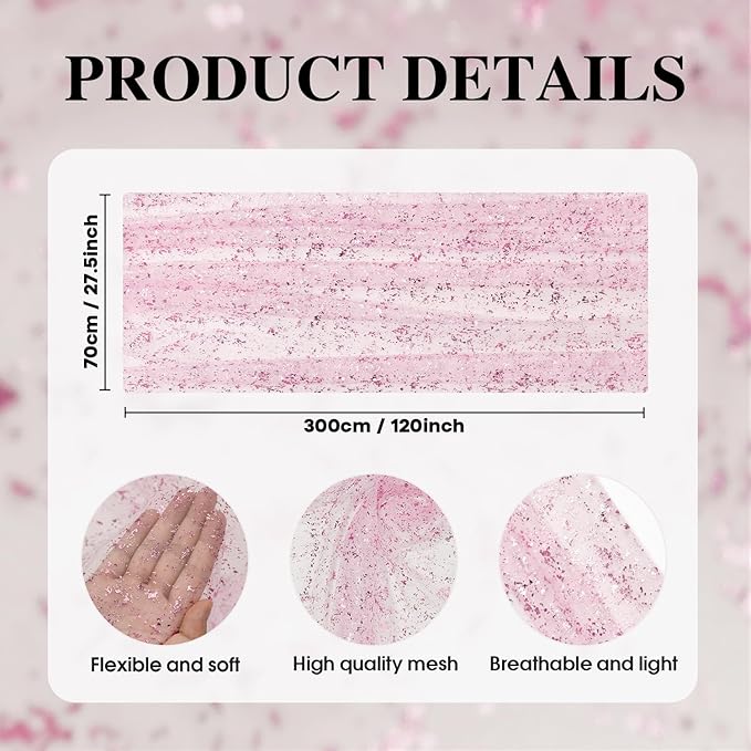 Artoid Mode 3PCS Pink Gold Gauze Table Runner 120 Inch 10FT, Glitter Metallic Foil Sheer Dining Wedding Anniversary Holiday Table Decor for Home Party