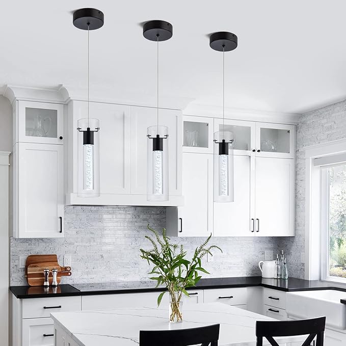 3-Pack Mini Pendant Lights, Pendant Lighting for Kitchen Island with 24W CRI80 1920Lumen 6000K Black Finish for Kitchen Restaurant, Dining Room