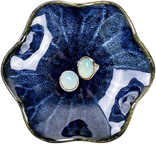 Ceramic Trinket Dish, Ring Tray, Decorative Jewelry Dish, Decoration Plate for Earrings, Rings, Jewelry Dish Holder, Key Bowl, Trinket Tray, Earring Holder for Women (Starry Sky Blue)