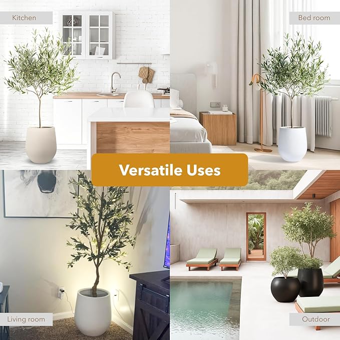 12.5"H x 11.4"D Corso Fiberstone Round Tapered Planter with Drainage Hole, Smooth Finishes, Weather Resistant for Indoor and Outdoor Use, Included 2 Extra Coco Mats (White, 9" Pot Opening)