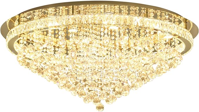 Dia 40" Modern Crystal Chandelier,Large Chandelier for Living Room Gold Flush Mount Chandeliers Crystal Ceiling Light for Dining Living Room Bedroom