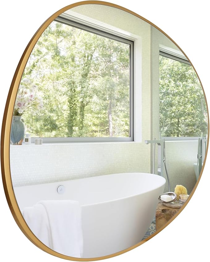 WallBeyond Asymmetrical Mirror, Irregular Wall Mirror, Abstract Wall Mirrors Decorative for Bedroom Living Room Entryway Hall, Unique Wall Mirror 28" H x 26" W, Gold