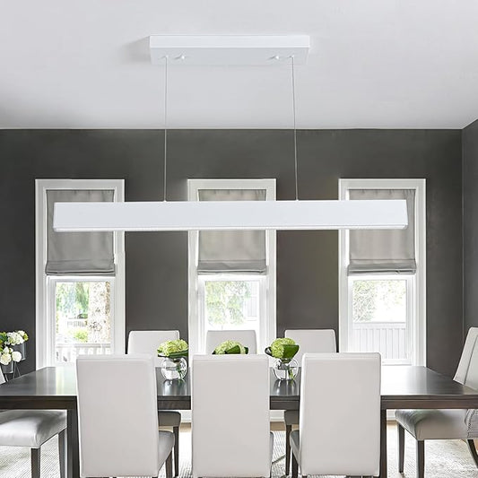 Dimmable Linear Chandelier, 41 Inch Modern LED Chandelier, 40W LED Pendant Light with Adjustable Height, Pearl White Modern Kitchen Chandeliers for Kitchen Island, Dining Room, Office