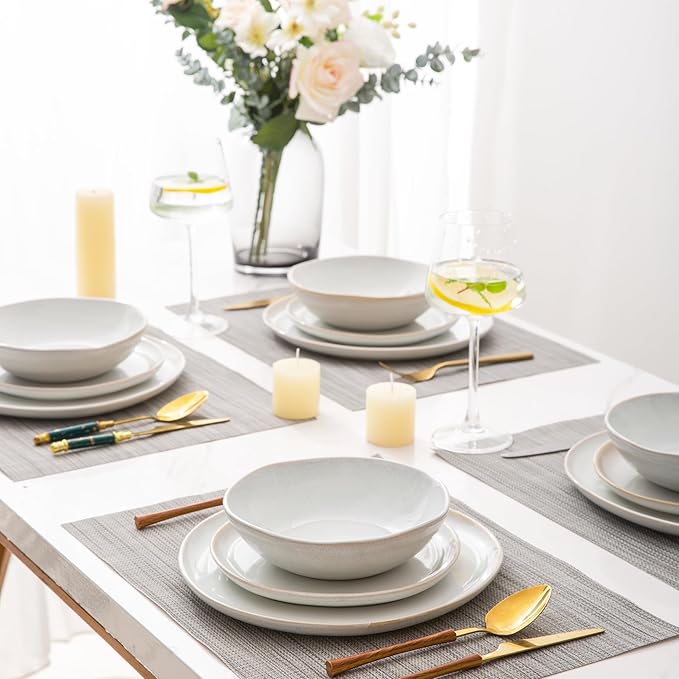 AmorArc Ceramic Dinnerware Sets,Handmade Reactive Glaze Stoneware Plates and Bowls Sets,Highly Scratch Resistant | Dishwasher & Microwave Safe Dishes Set,Service for 8 (24pc)