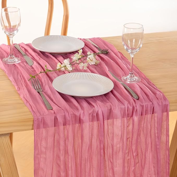 MLMC Mauve Pink Table Runner Cheesecloth Table Runner 10ft Sheer Rustic Gauze Cheese Cloth Decor 35x120 Inches for Wedding Party Bridal Shower Birthday Fall Decor