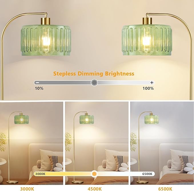 Gold Floor Lamp for Living Room,Bedroom,Mid Century Modern Standing Lamp with Remote,Dimmable Brass Tall Lamp Glass Lamp Vintage Retro Arc Floor Lamps Flower Floor Light Boho Bohemian