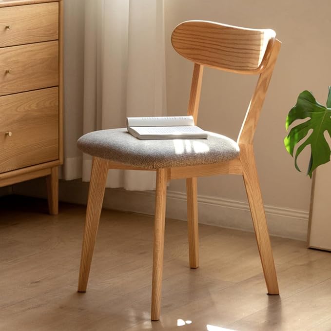 100% Solid Oak Wood Dining Chairs,Mid Century Modern Dining Chairs with Upholstered Cushion,Kitchen,Dining Room Chairs Set of 4 (4, Original Color Grey Upholstery)