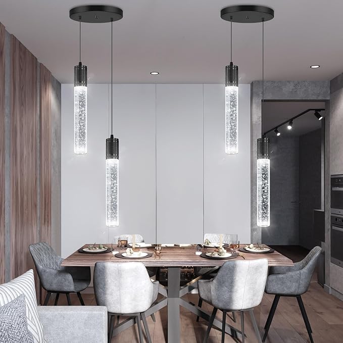 LED Pendant Lights for Kitchen Island Modern Chandelier Pendant Lighting for Dining Room Over Table Sink Lamp Flush Mount Ceiling Crystal 2-Lights Black