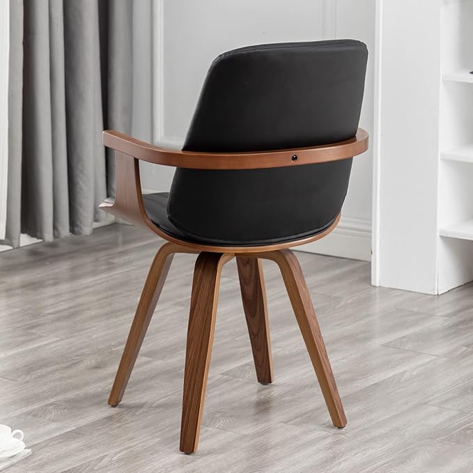 Swivel Dining Chairs, Set of 2 Kitchen Swivel Chairs with Walnut Craftsmanship, Upholstered Faux Leather, Wooden Arms and Legs, Walnut Dining Chairs for Kitchen/Living Room (Black, Swiv)